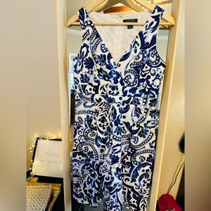 Lauren Ralph Lauren Dress size 8 blue white women’s ladies zipper back w/pockets